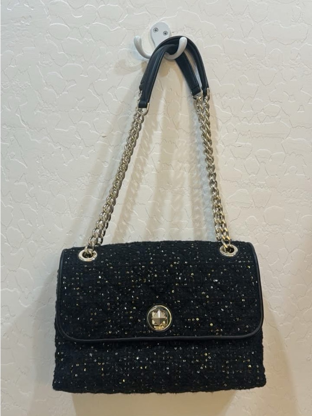 Kate Spade Natalia Black Tweed Chain-Handle Shoulder Bag